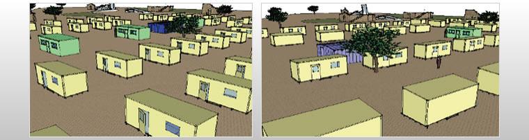 Transitional Shelter Village with Communal Blocks and Kitchen